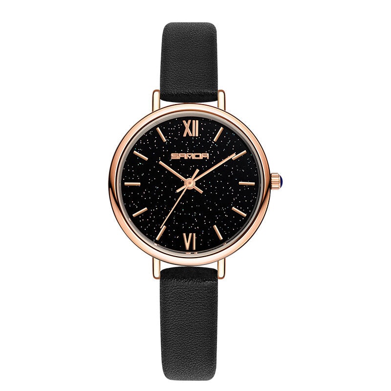 SANDA 1055 Full Steel Strap Crace and Ease Starry Sky Fashion Dial Leather Strap Women Watch Quartz Watch