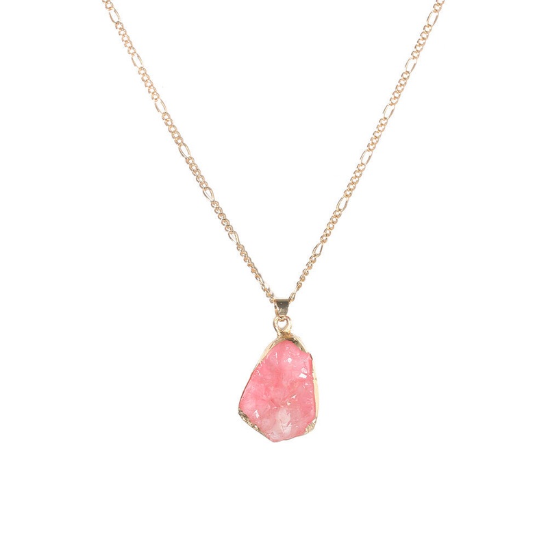 Share Get Coupons Vintage Colorful Geometric Natural Stone Pendant Necklace Irregular Water Drop Chain Necklace