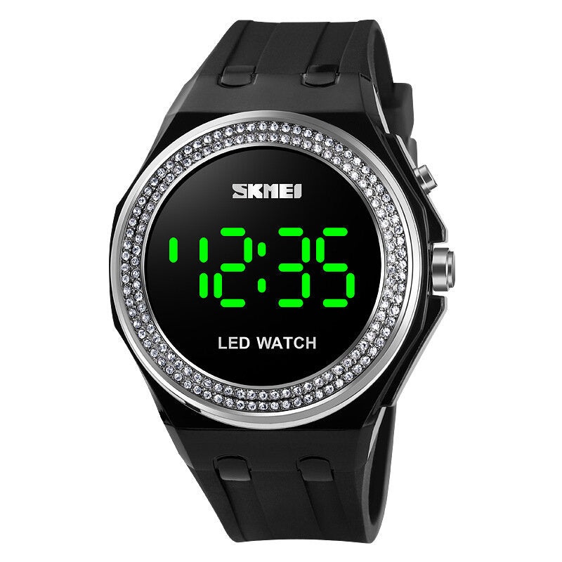 SKMEI 1597 Fashion Women Watch Diamond Dial Transparent PU Strap Luminous Display Lady Digital Watch