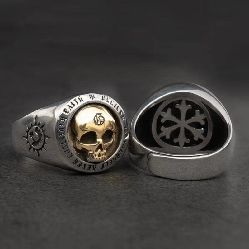 Trendy Vintage Hip-hop Skull Seal-shaped Alloy Rings