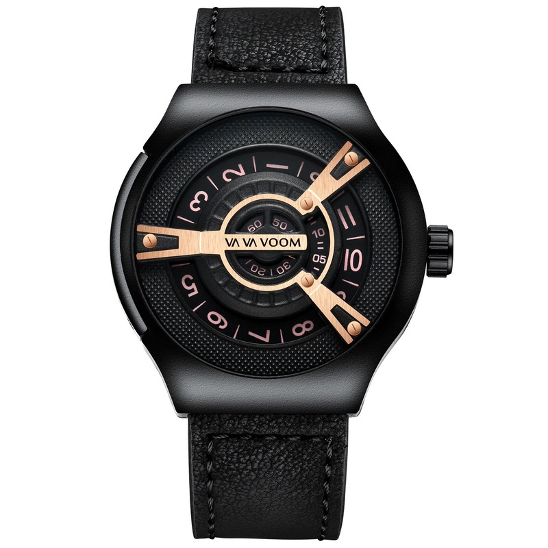 VA VA VOOM VA-275 3ATM Waterproof Creative Dial Leather Strap Fashion Men Quartz Watch