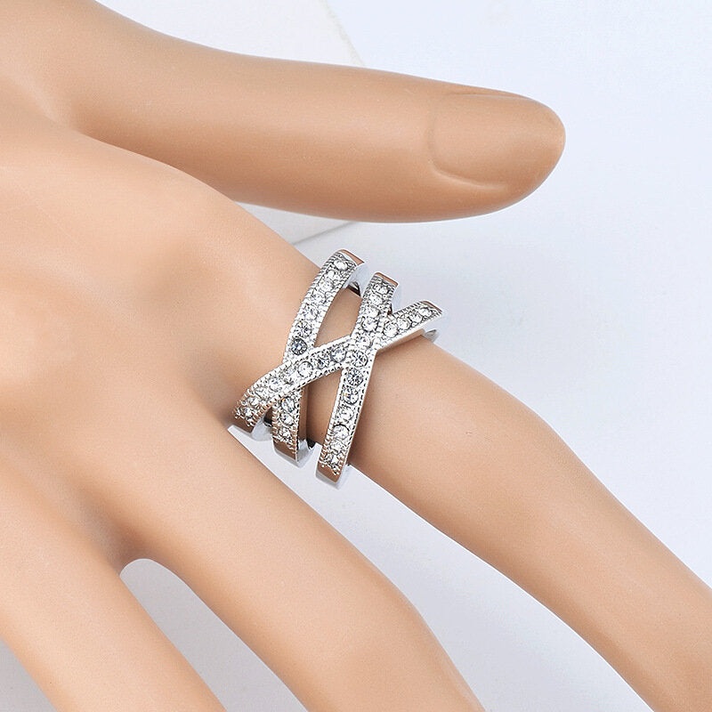 Vintage Openwork Diamond Rings Metal Geometric Irregular Rhinestone Finger Ring