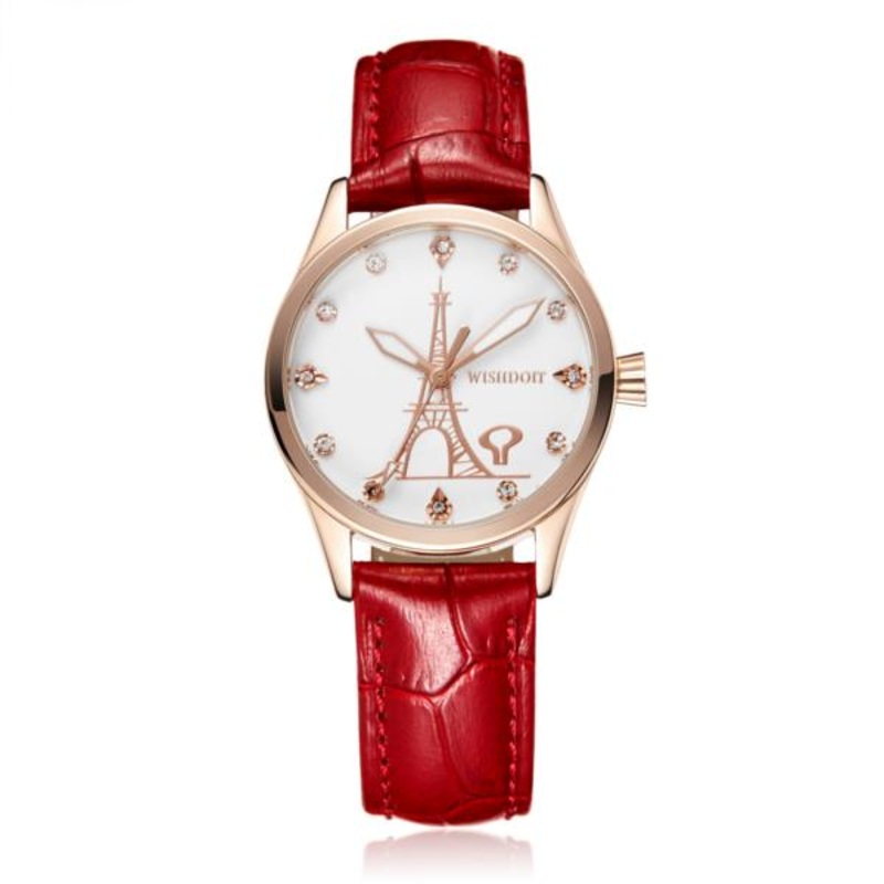 WISHDOIT WSD-005 Fashion Women Quartz Watch Roman Numerals Flower Iron Tower Wrist Watch