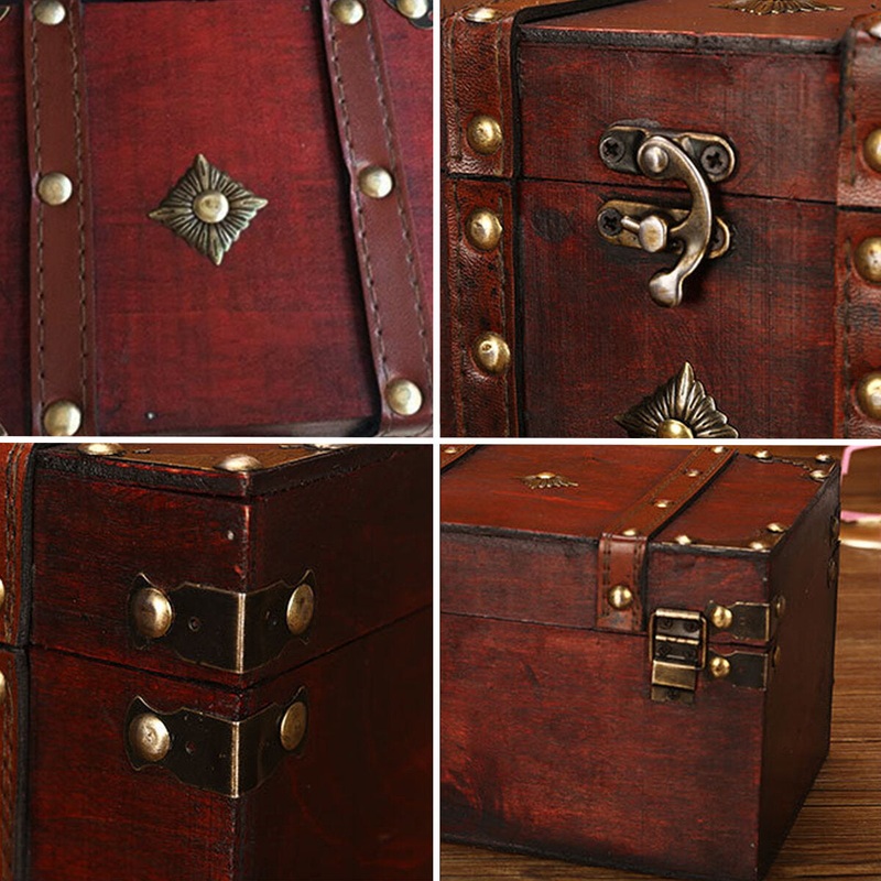 Wooden Square Jewelry Box Wooden Retro Box Prop Storage Crafts