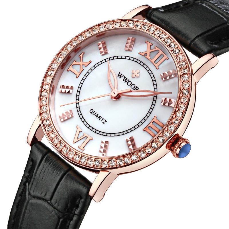 WWOOR 8807 Ultra Thin Elegant Design Ladies Wrist Watch Leather Strap Quartz Watches
