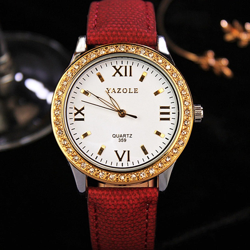 YAZOLE 359 Fashion Women Quartz Watch Retro Crystal Gold Luxury Genuine Leather Watch Ladies Watch