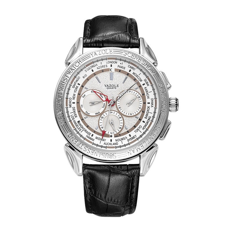 YAZOLE 444 Texture Three Small Dial 24h Display Week Display Men Fashion Quartz Watch