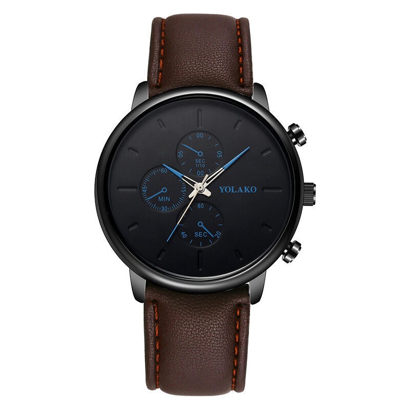 YOLAKO Casual Style Leather Strap Fahsion Men Business Watch Quartz Watch