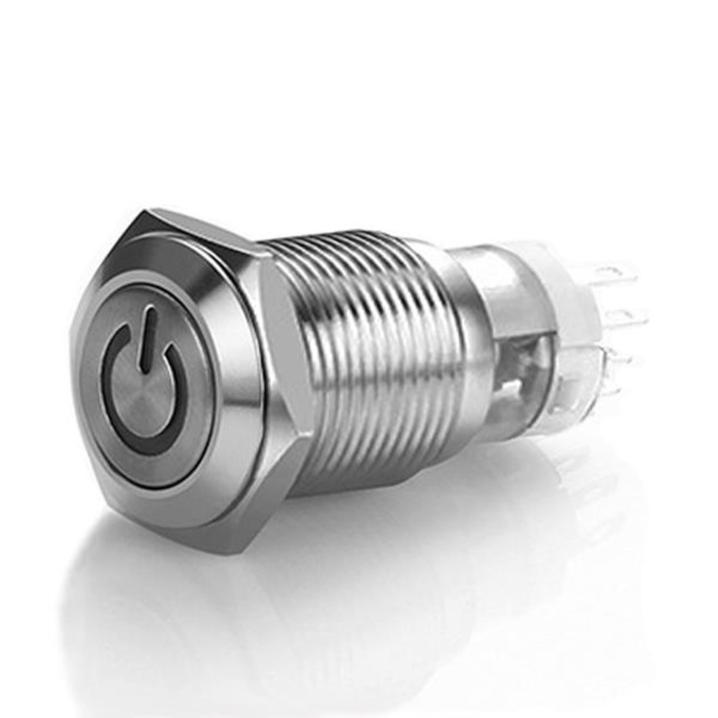 16MM 6V/12V/24V/110V/220V Waterproof Self Reset Stainless Steel Metal Button Switch With White LED Light