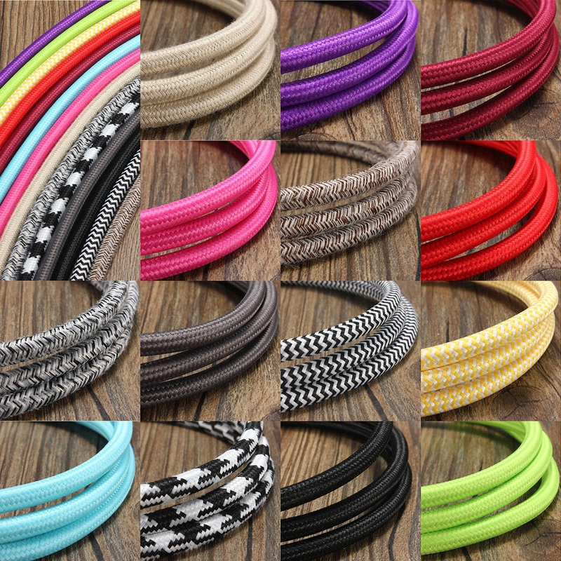 5M 2 Cord Color Vintage Twist Braided Fabric Light Cable Electric Wire