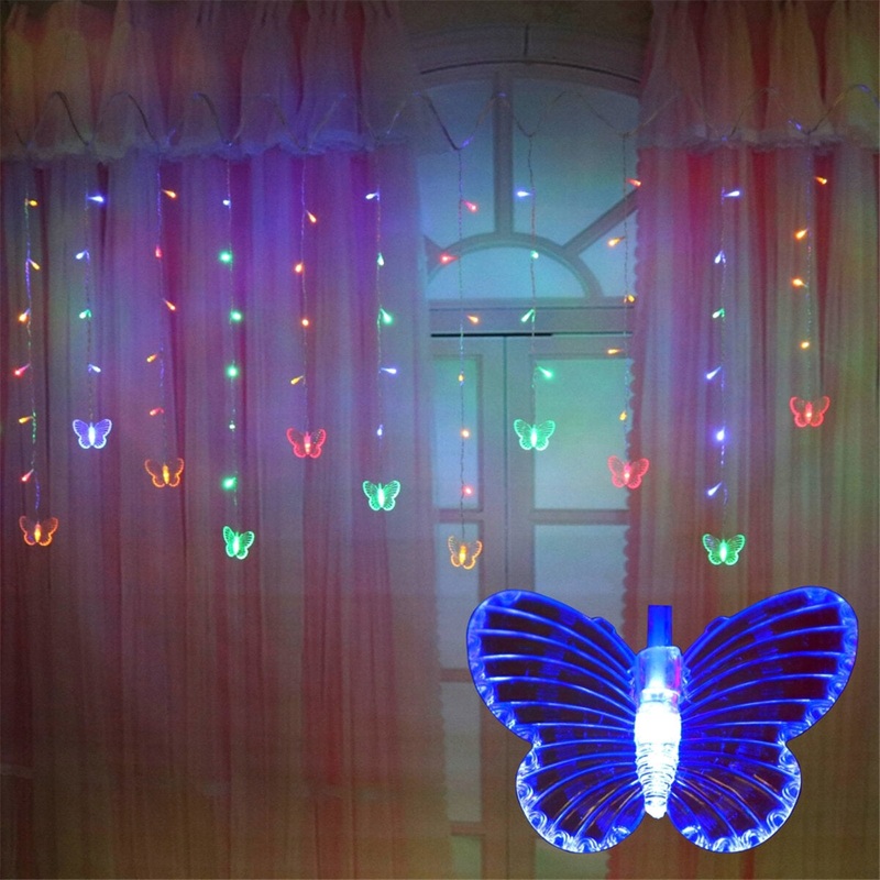96 LED Butterfly String Curtain Lights Colorful Wedding Waterproof Lamp 8 Modes