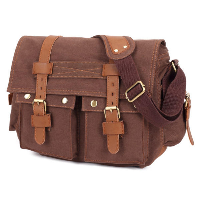 Men Canvas Microfibric Leather Casual Outdoor Messenger Shoulder Crossbody Bag