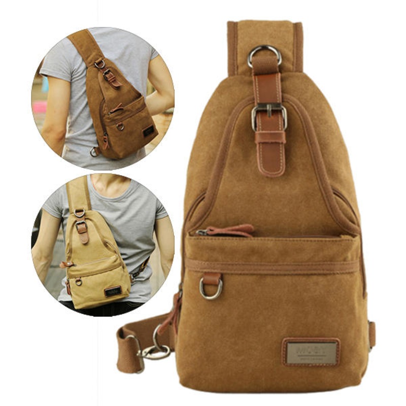 Men Canvas Retro Crossbody Bag Chest Bag Casual Outdoor Sports Shoulder Bag