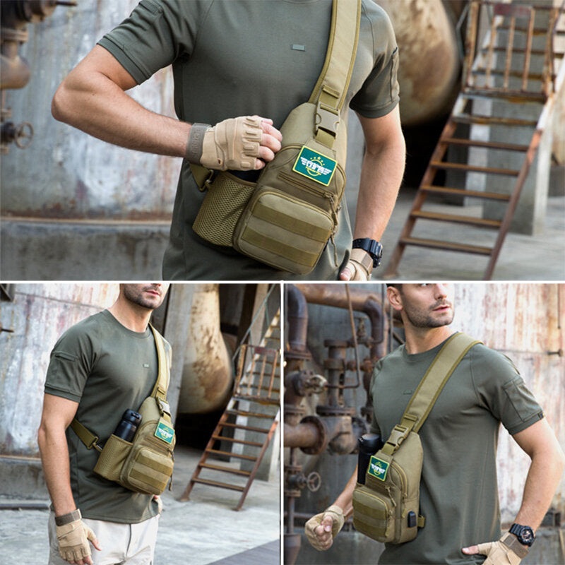 Men’s Polyester Camouflage USB Charging Chest Bag Kettle Cover Cycling Sports Chest Bag Single Shoulder Leisure Bag
