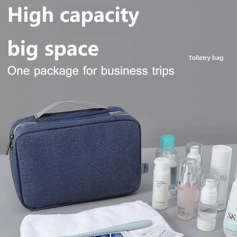 Unisex PU Leather Foldable Dry-Wet Separation Travel Storage Wash Bag Portable Waterproof Cosmetic Bag Makeup Bag