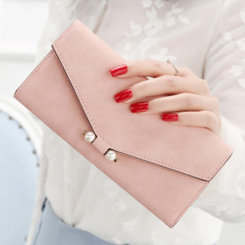 Women PU Leather Horizontal  Pearl Hasp Elegant Large Capacity Wallet