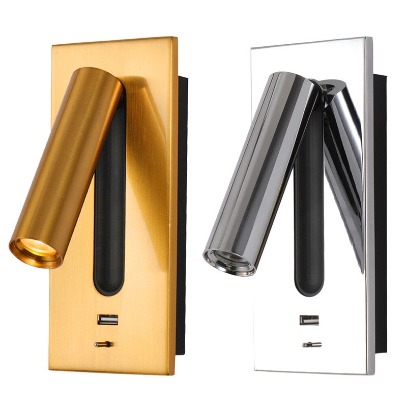 ZEROUNO Wall Light Bed Headboard Reading Lights LED Wall Lamps 5V 2.1A USB Charger Switch Hotel Bedside Wall Sconces Lighting