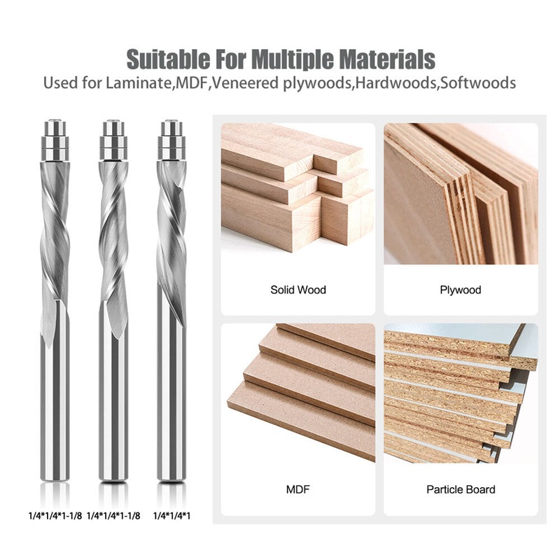 1/4 Inch 6.35mm Shank Compression Spiral Router Bits Tungsten Carbide Flush Trim Router Bit Up Down Cut Router Bit 1/4 6.35mm Cutting Diameter
