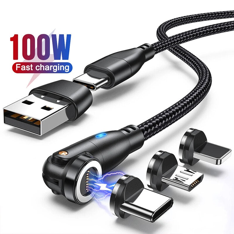 5A 100W USB-C/USB-A to USB-C/iP/Micro Cable 9Pin 540 Rotate Data Cable Support PD QC3.0 Fast Charging Data Transmission Copper Core Line 1M/1.8M Long for iPhone 15 14 13 for Huawei Pura70 Ultra for Xiaomi Civi4 pro