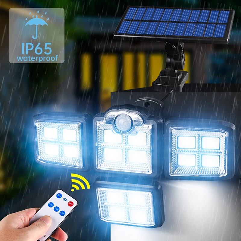 Bikight Solar LED Light Outdoor 3 Head Motion Sensor 270 Wide Angle Illumination Waterproof Lights Wall Lamp Street For Garden