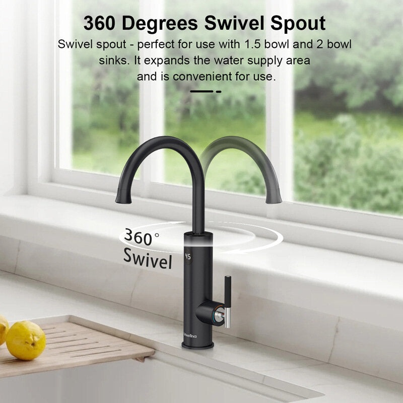 Briwellna 3200W Instant Electric Water Heater IPX4 Waterproof Lever-Adjustable Temperature Control EU Plug for Kitchen Toilet Washroom Rapid Heating