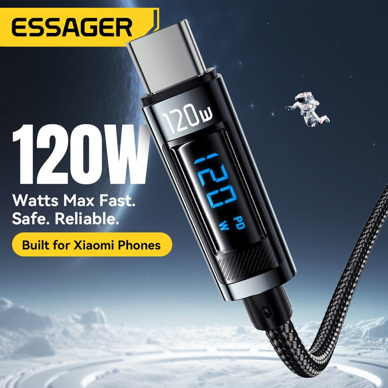ESSAGER ES-X47 6A 120W USB-A to Type-C Digital Display Cable Fast Charging Data Transmission Copper Core Line 1M/2M Long for iPhone 15 15 Plus for Huawei Pura 70 Ultra for Xiaomi Civi 4 Pro for Samsung Galaxy Z Fold6