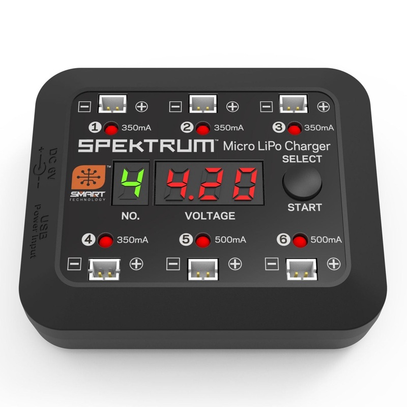 Spektrum S63 Micro 6-port DC/USB 1S LiPo Smart Charger SPMXC1060