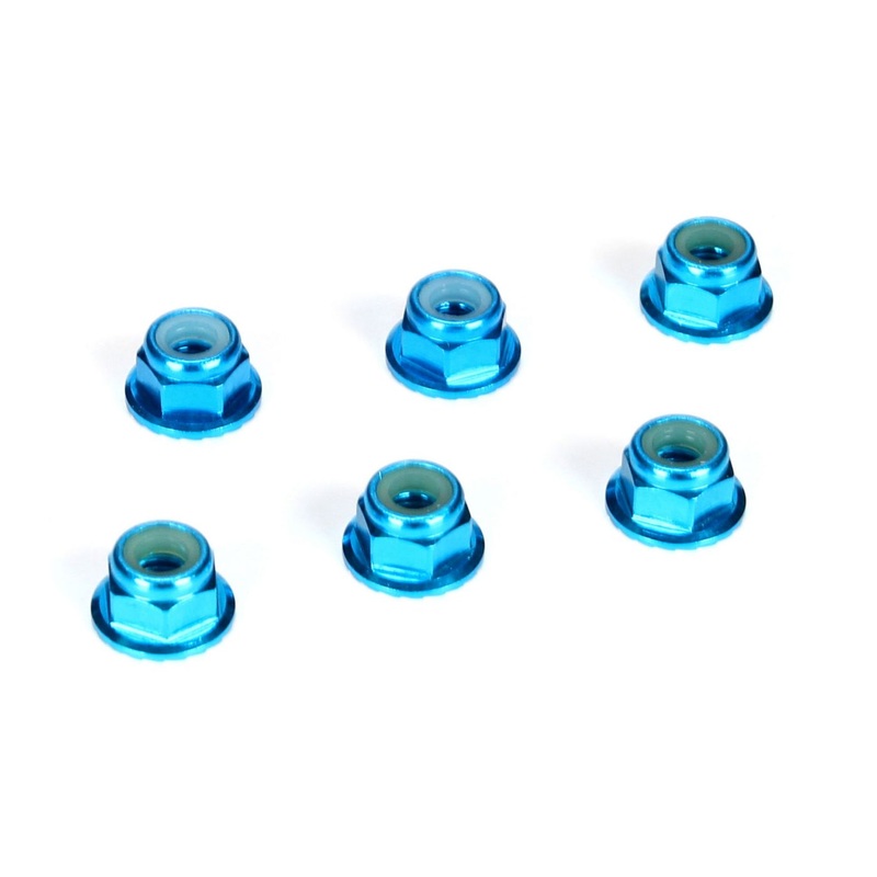 TLR 4mm Aluminum Serrated Lock Nuts, Blue (6) TLR336001