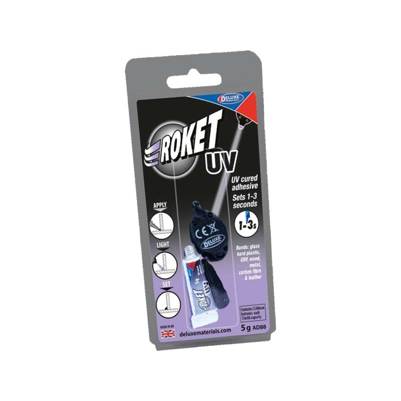 Roket UV Glue 5g with UV light from Deluxe Materials AD88