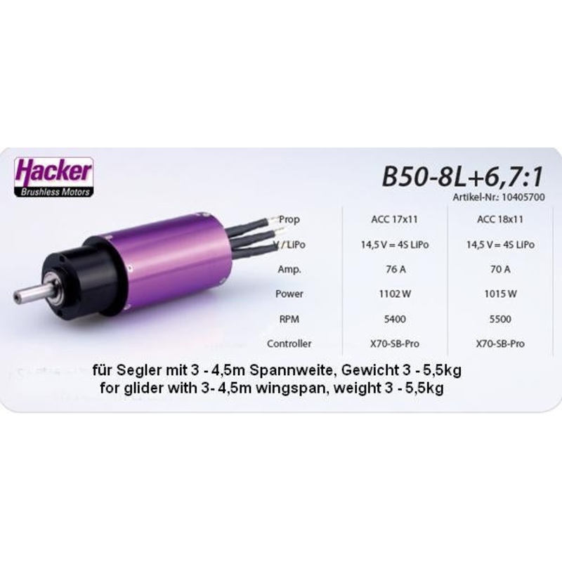 B50 8L with Planetary Gear 6,7:1 from Hacker 10405700
