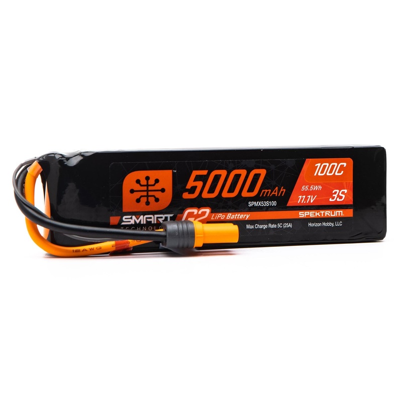 Spektrum 11.1V 5000mAh 3S 100C Smart G2 LiPo Battery: IC5 SPMX53S100