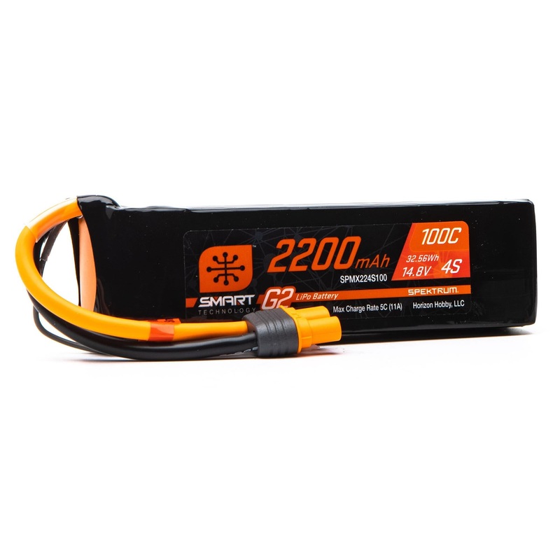 Spektrum 14.8V 2200mAh 4S 100C Smart G2 LiPo Battery: IC3 SPMX224S100