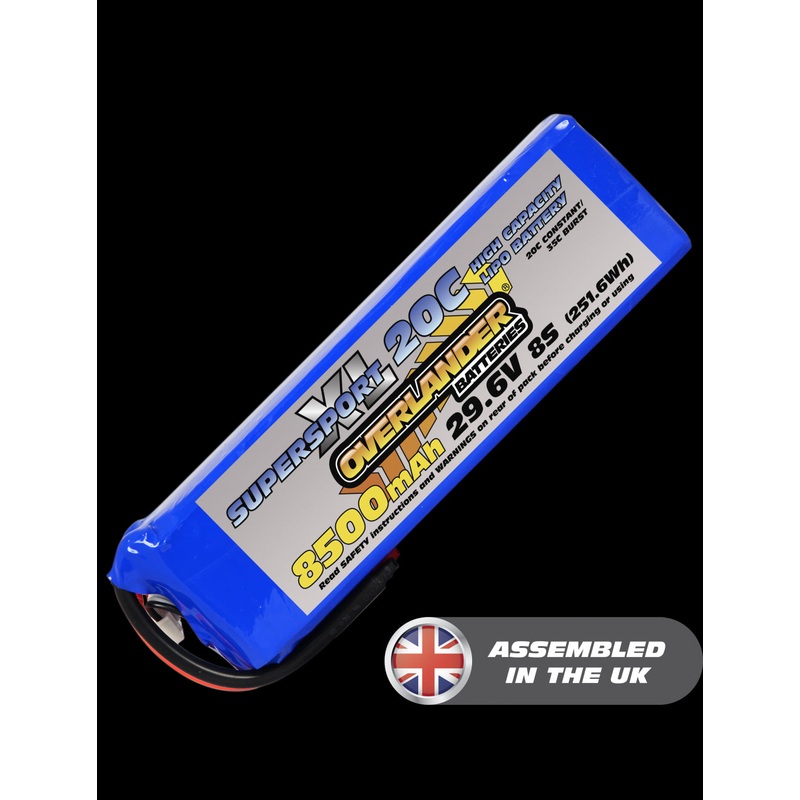 Overlander 8500mAh 29.6V 8S 20C Supersport XL LiPo Battery – No Connector 2899