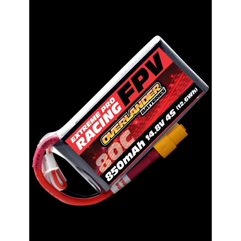 Overlander 850mAh 14.8V 4S 80C FPV LiPo Battery 3338