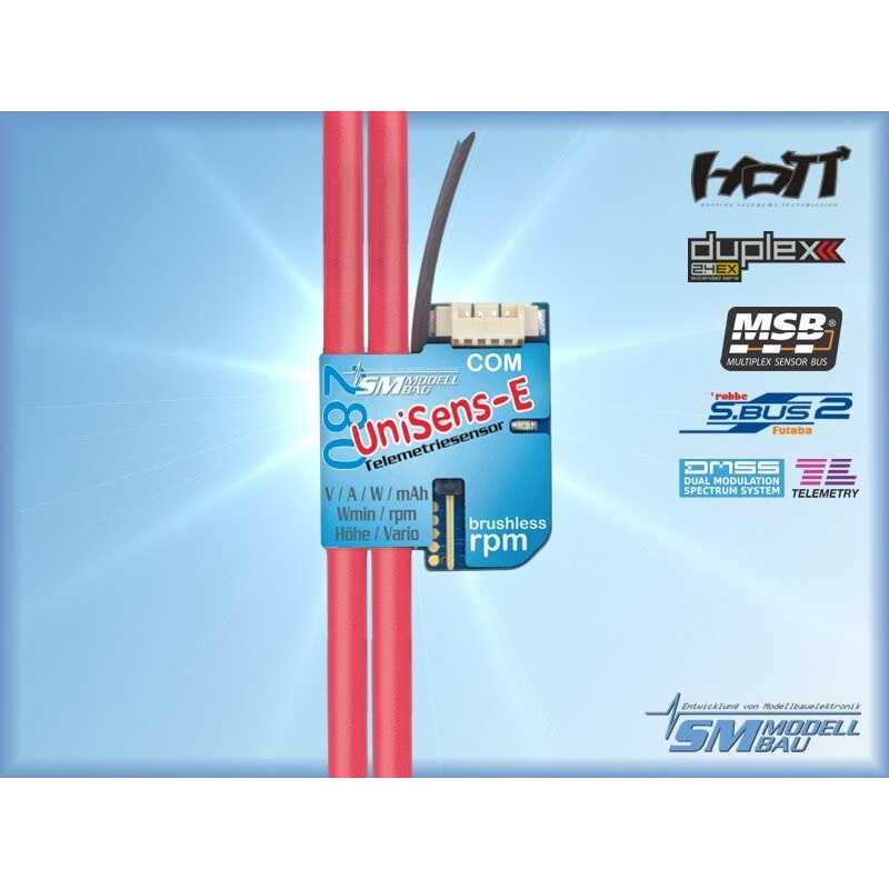 SM MODELL BAU UniSens-E RC Telemetry Sensor 280 A / 2x 4mm Silicone Wire Version SM3115