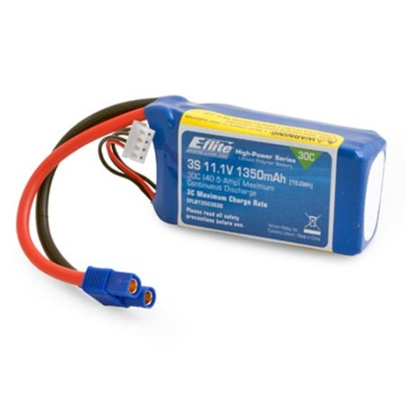 E-Flite 1350mAh 3S 11.1v 30C LiPo 13 AWG EC3 Connector EFLB13503S30